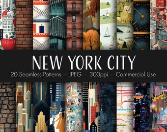 New York City Seamless Patterns, druckbares digitales Papier, kommerzielle Nutzung, JPEG-Format, sofortiger Download