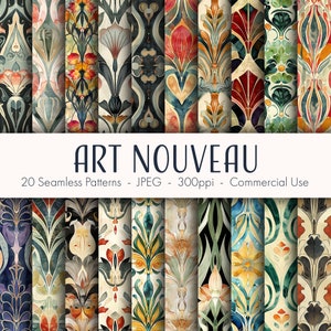 Art Nouveau Seamless Patterns, druckbares digitales Papier, kommerzielle Nutzung, JPEG-Format, sofortiger Download