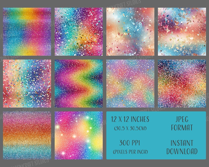 Rainbow Glitter Seamless Patterns, Printable Digital Paper, Instant ...