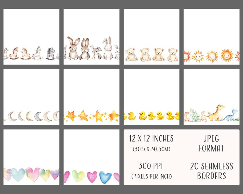 Baby Seamless Borders, Printable Digital Paper, Commercial Use, JPEG ...
