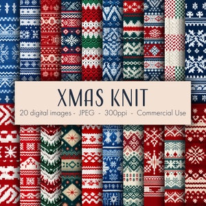 Xmas Knit Digital Images, printable digital paper, instant download, commercial use, JPEG format