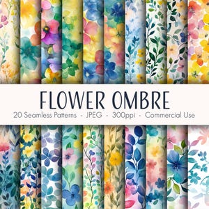 Patrones sin costuras con diseño de flores ombré, papel digital imprimible, uso comercial, formato JPEG, descarga instantánea
