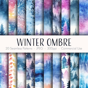 Wzory bezszwowe Winter Ombre, papier cyfrowy do druku, zastosowanie komercyjne, format JPEG, natychmiastowe pobieranie