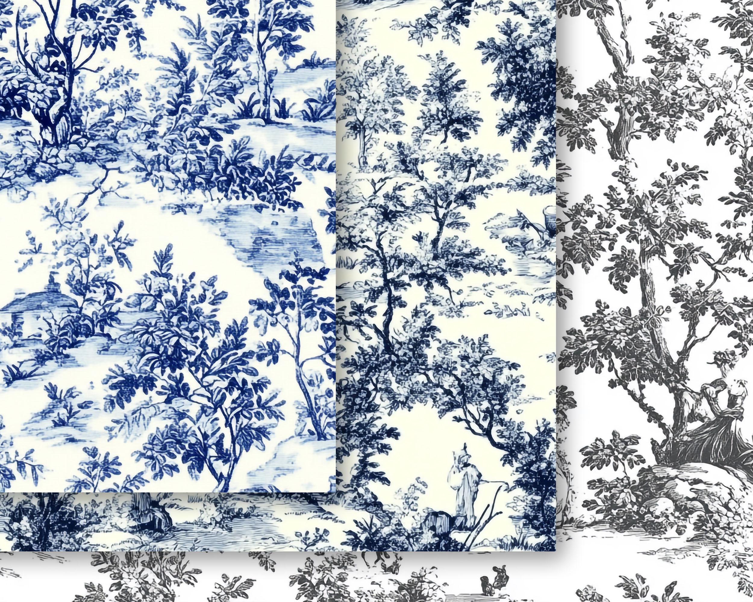 Dish Pattern Toile Toile De Jouy Seamless Patterns, Printable Digital Paper, Commercial ...
