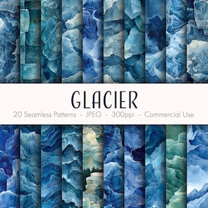 Glacier Seamless Patterns, carta digitale stampabile, uso commerciale, formato JPEG, download istantaneo