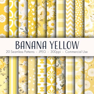 Banana Yellow Seamless Patterns, printable digital paper, commercial use, JPEG format, instant download