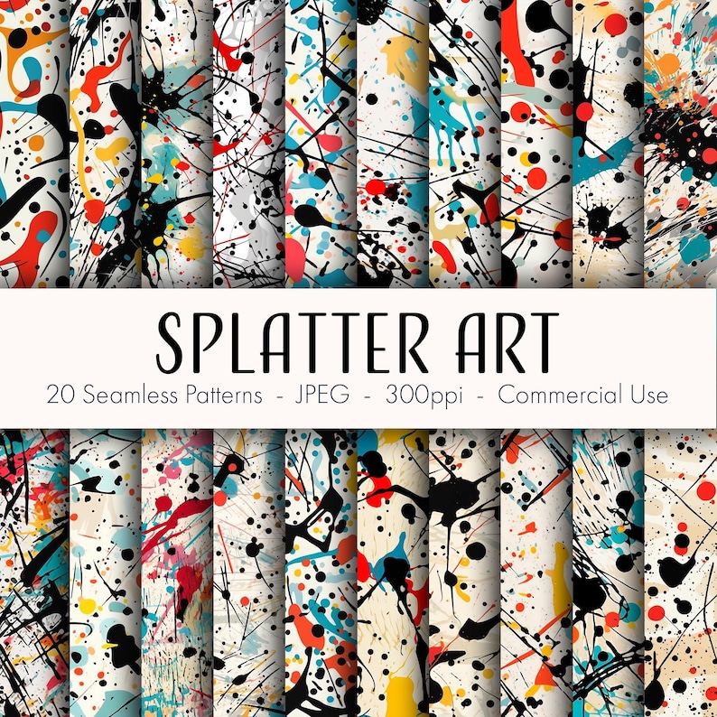 Splatter Art Seamless Patterns, Printable Digital Paper, Instant ...