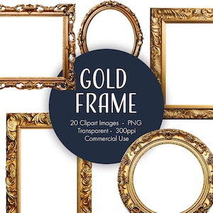 Gouden lijst clipart - afdrukbare afbeeldingen, transparante achtergrond, instant download, png-indeling, commercieel gebruik