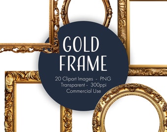 Gold Frame Clipart - printable images, transparent background, instant download, PNG format, commercial use