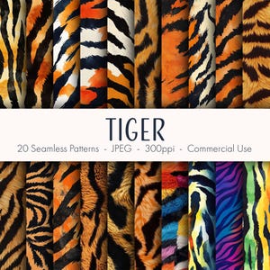 Modèles sans couture de tigre, papier numérique imprimable, usage commercial, format JPEG, téléchargement immédiat
