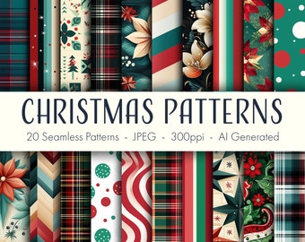 Christmas Seamless Patterns, printable digital paper, instant download, commercial use, scrapbook