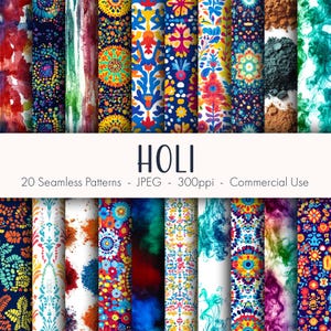 Holi Seamless Patterns, druckbares digitales Papier, kommerzielle Nutzung, JPEG-Format, sofortiger Download
