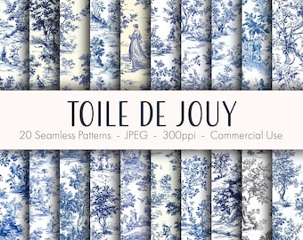Naadloze Toile de Jouy-patronen, afdrukbaar digitaal papier, commercieel gebruik, jpeg-indeling, instant download