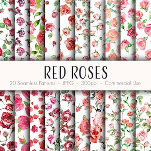 Red Roses Seamless Patterns, printable digital paper, commercial use, JPEG format, instant download