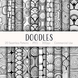 Doodles Seamless Patterns, druckbares digitales Papier, kommerzielle Nutzung, JPEG-Format, sofortiger Download