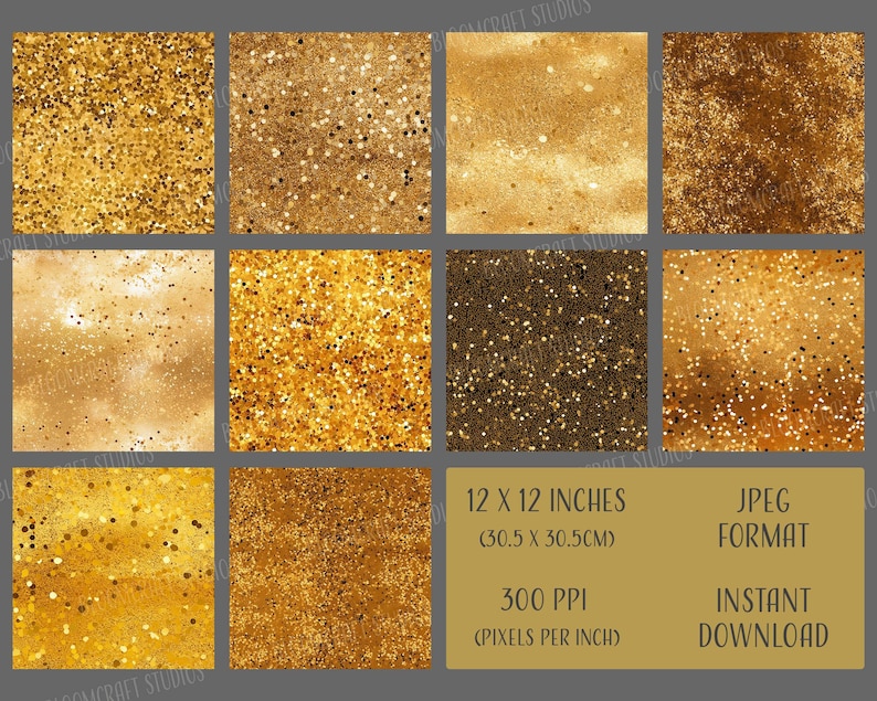 Silver & Gold Glitter Seamless Patterns, Printable Digital Paper ...