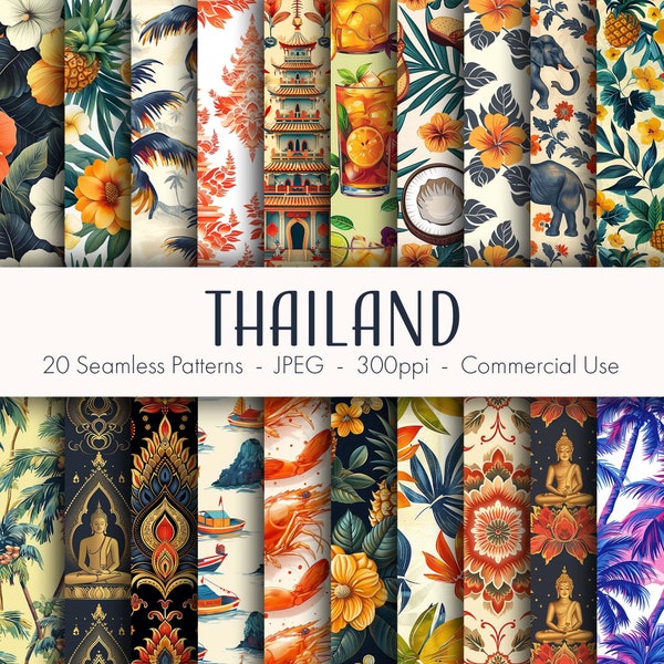 Thailand Seamless Patterns, printable digital paper, commercial use, JPEG format, instant download