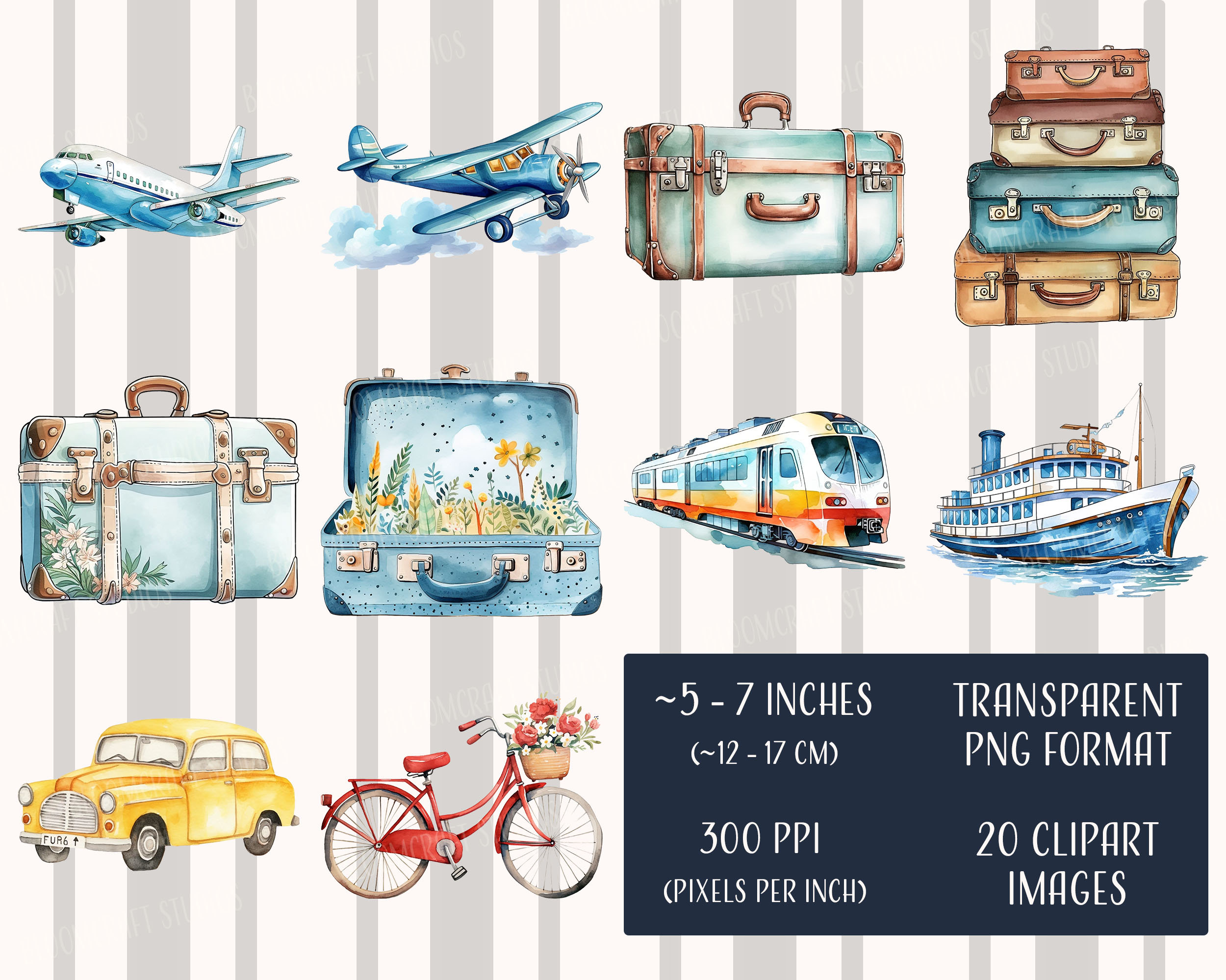 Travel Clipart - Printable Images, Transparent Background, Instant ...