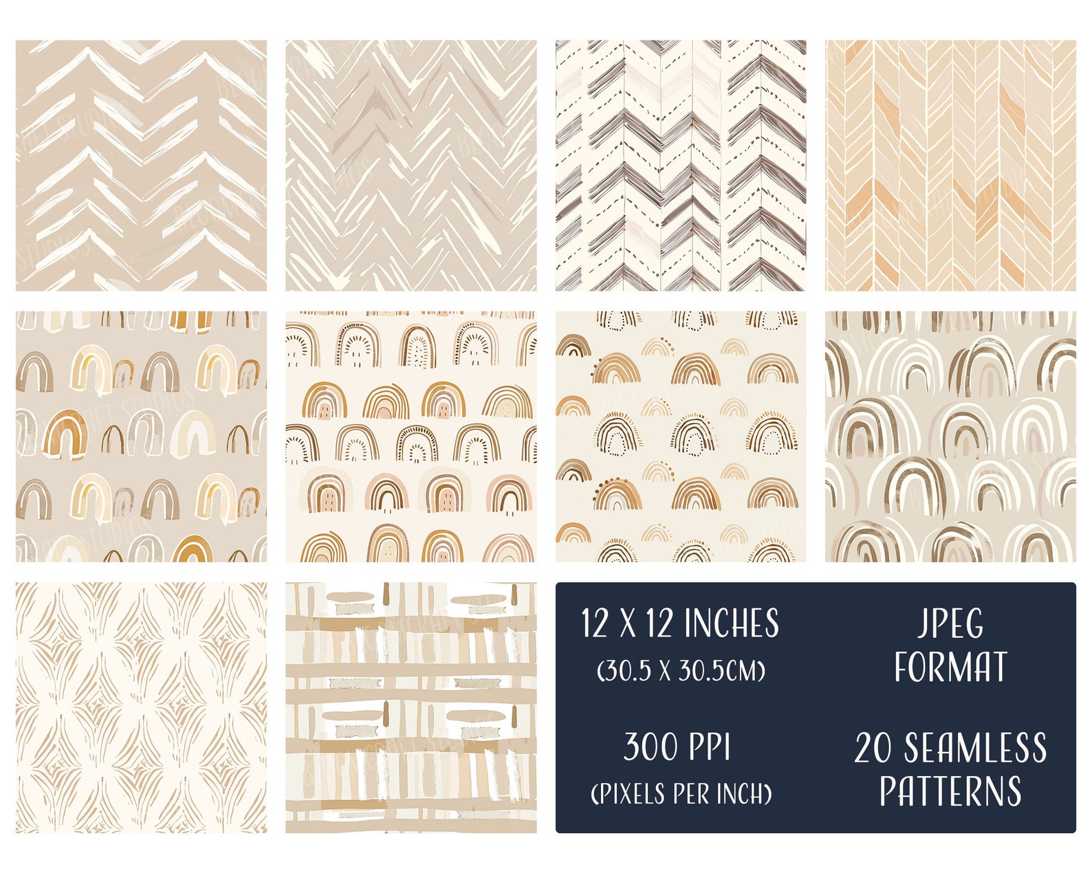 Boho Beige Seamless Patterns, Printable Digital Paper, Commercial Use ...