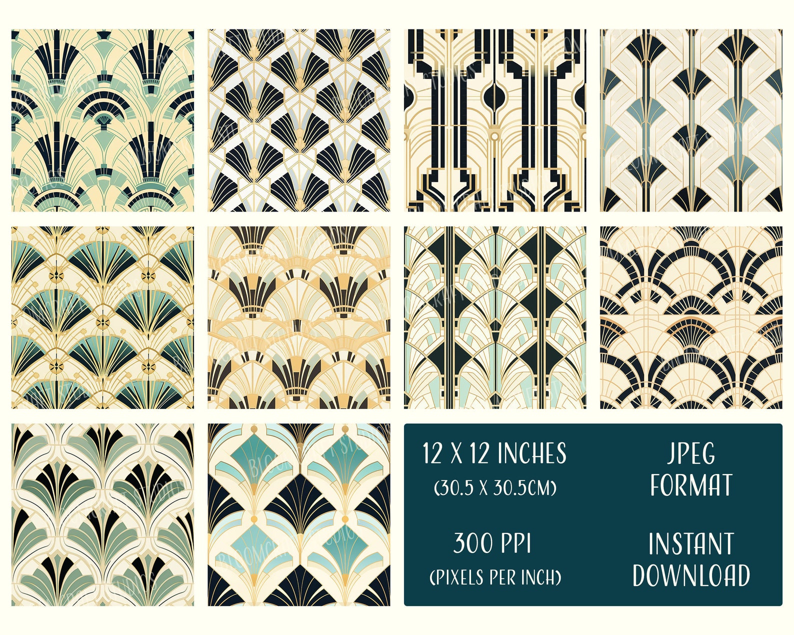 Art Deco Seamless Patterns, Printable Digital Paper, Instant Download ...