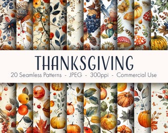 Thanksgiving Seamless Patterns, printable digital paper, commercial use, JPEG format, instant download