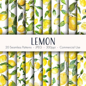 Motifs sans couture citron, papier numérique imprimable, usage commercial, format JPEG, téléchargement immédiat