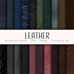 以下が含まれることがあります： さまざまな色とテクスチャの20種類のシームレスな革パターン。パターンは高解像度で、デジタルデザインプロジェクトに最適です。