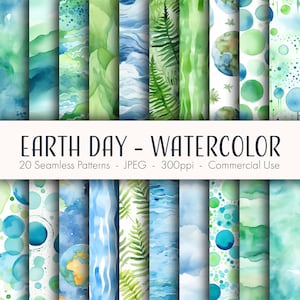 Può includere: 20 motivi a motivi di acquerello senza cuciture con disegni ispirati alla natura. I motivi includono foglie verdi, onde blu, nuvole e globi terrestri. I motivi sono perfetti per lo scrapbooking digitale, l'artigianato e altri progetti creativi.