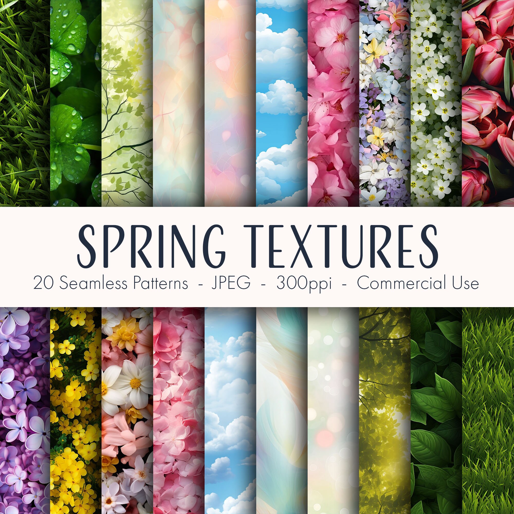 Spring Textures Seamless Patterns, Printable Digital Paper, Commercial ...