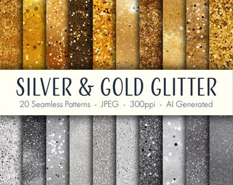 Silber & Gold Glitzer nahtlose Muster, printable digitales Papier, sofortiger Download, kommerzielle Nutzung, Scrapbook