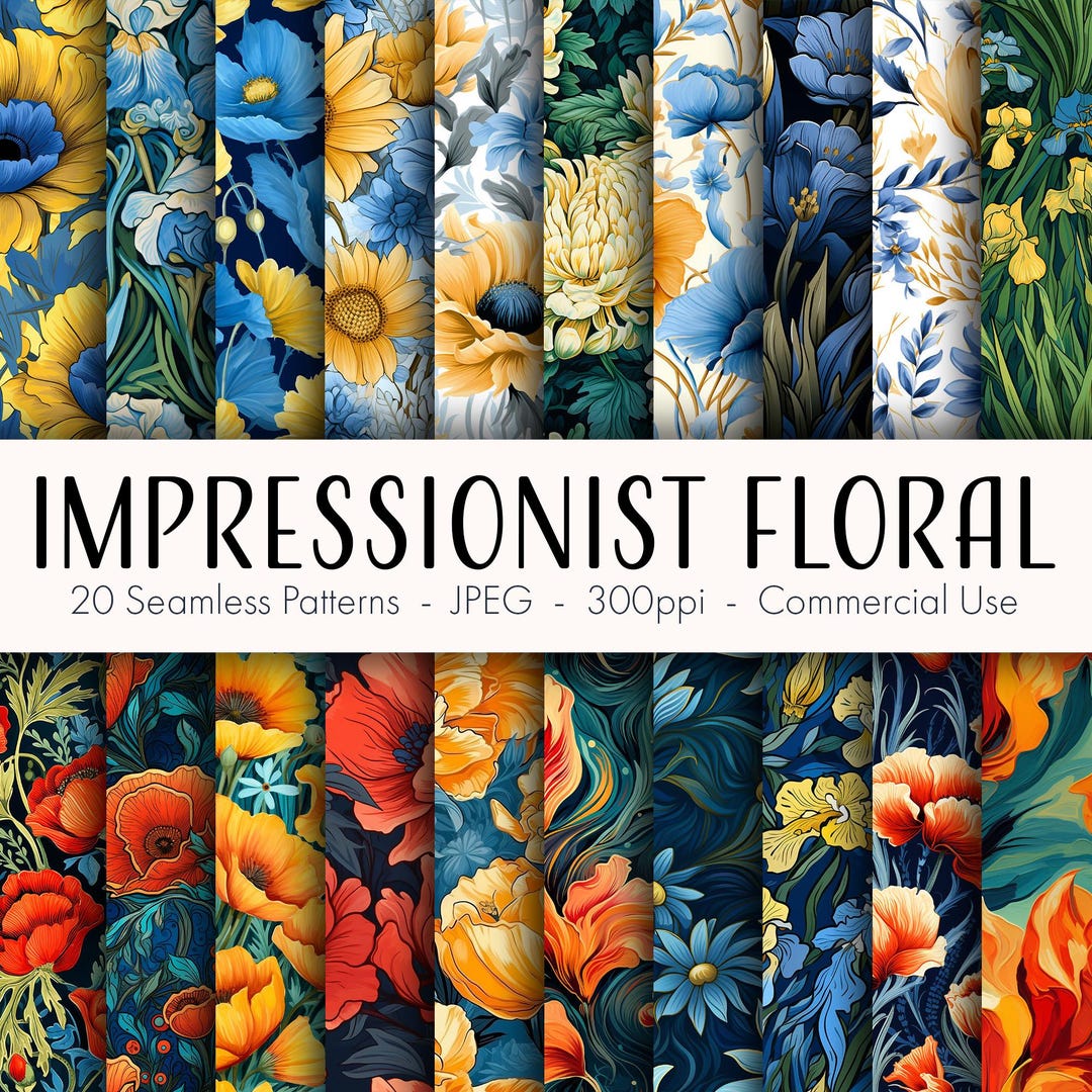 Impressionist Floral Seamless Patterns, Printable Digital Paper ...