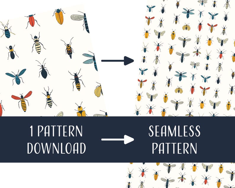 Insects Seamless Patterns, Printable Digital Paper, Commercial Use ...