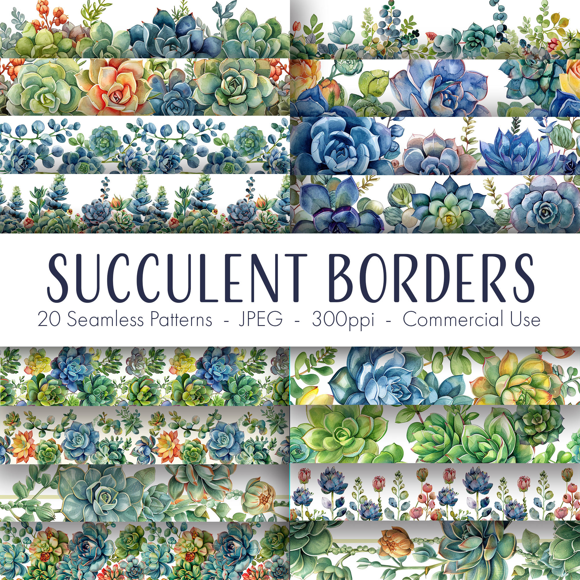 Succulent Seamless Borders, Printable Digital Paper, Commercial Use, JPEG  Format, Instant Download - Etsy Israel, image size:2000x2000