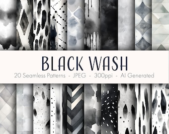 Black Wash Seamless Patterns, printable digital paper, instant download, commercial use, JPEG format