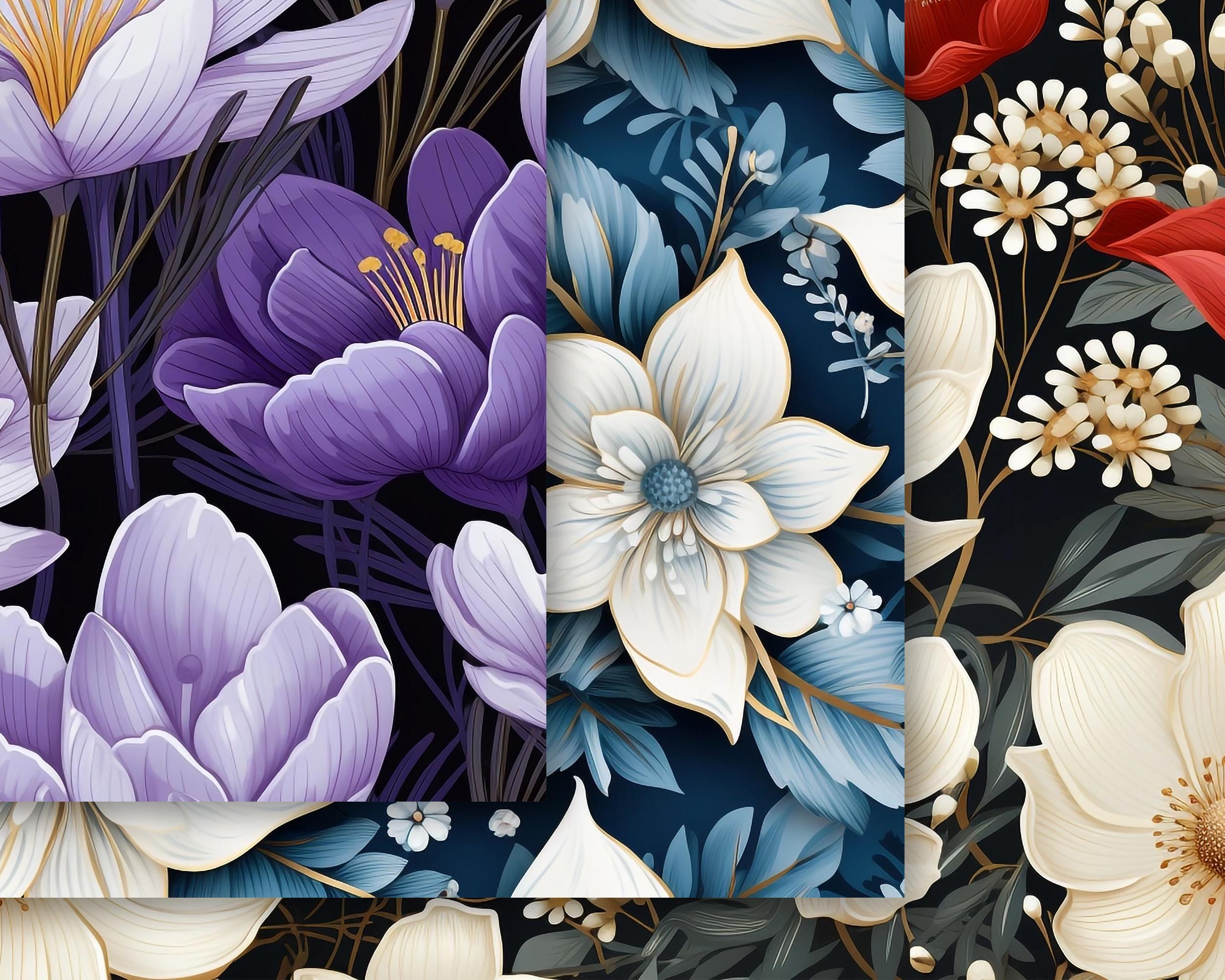 Winter Flowers Seamless Patterns, Printable Digital Paper, Commercial ...