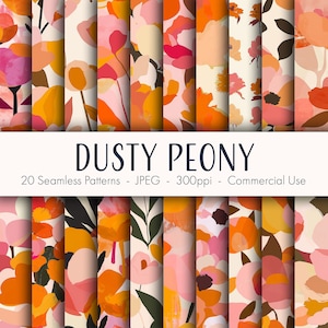 Dusty Peony Seamless Patterns, druckbares digitales Papier, kommerzielle Nutzung, JPEG-Format, sofortiger Download