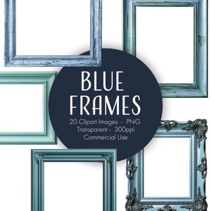 Clipart cadre bleu - images imprimables, fond transparent, téléchargement immédiat, format PNG, usage commercial