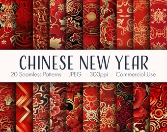 Chinese New Year Seamless Patterns, printable digital paper, commercial use, JPEG format, instant download
