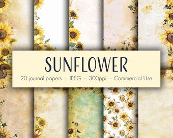Sunflower Journal Paper, printable digital notebook paper, 8.5x11 inches, blank, no lines, commercial use, JPEG format, instant download