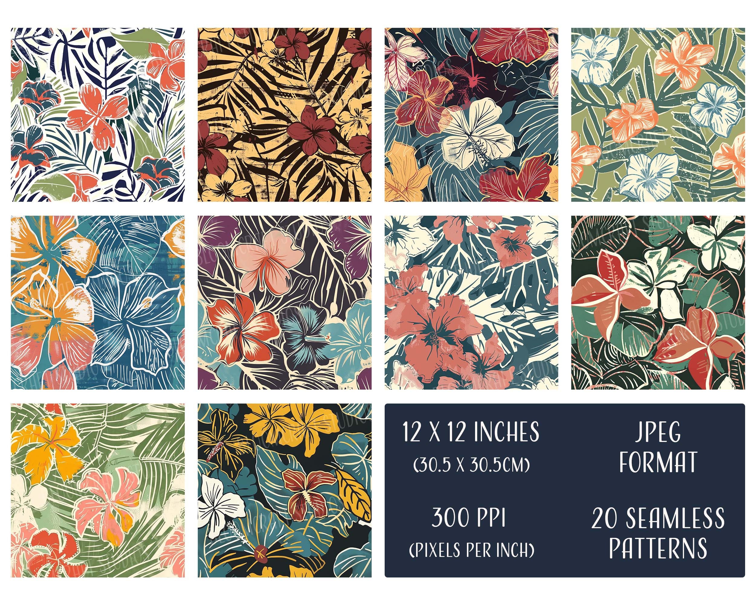 Vintage Hawaiian Seamless Patterns, Printable Digital Paper, Commercial ...