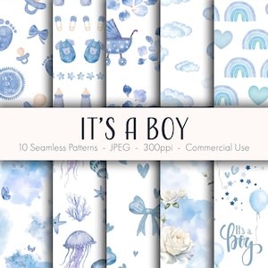 It's a Boy Seamless Patterns, printable digital paper, commercial use, JPEG format, instant download
