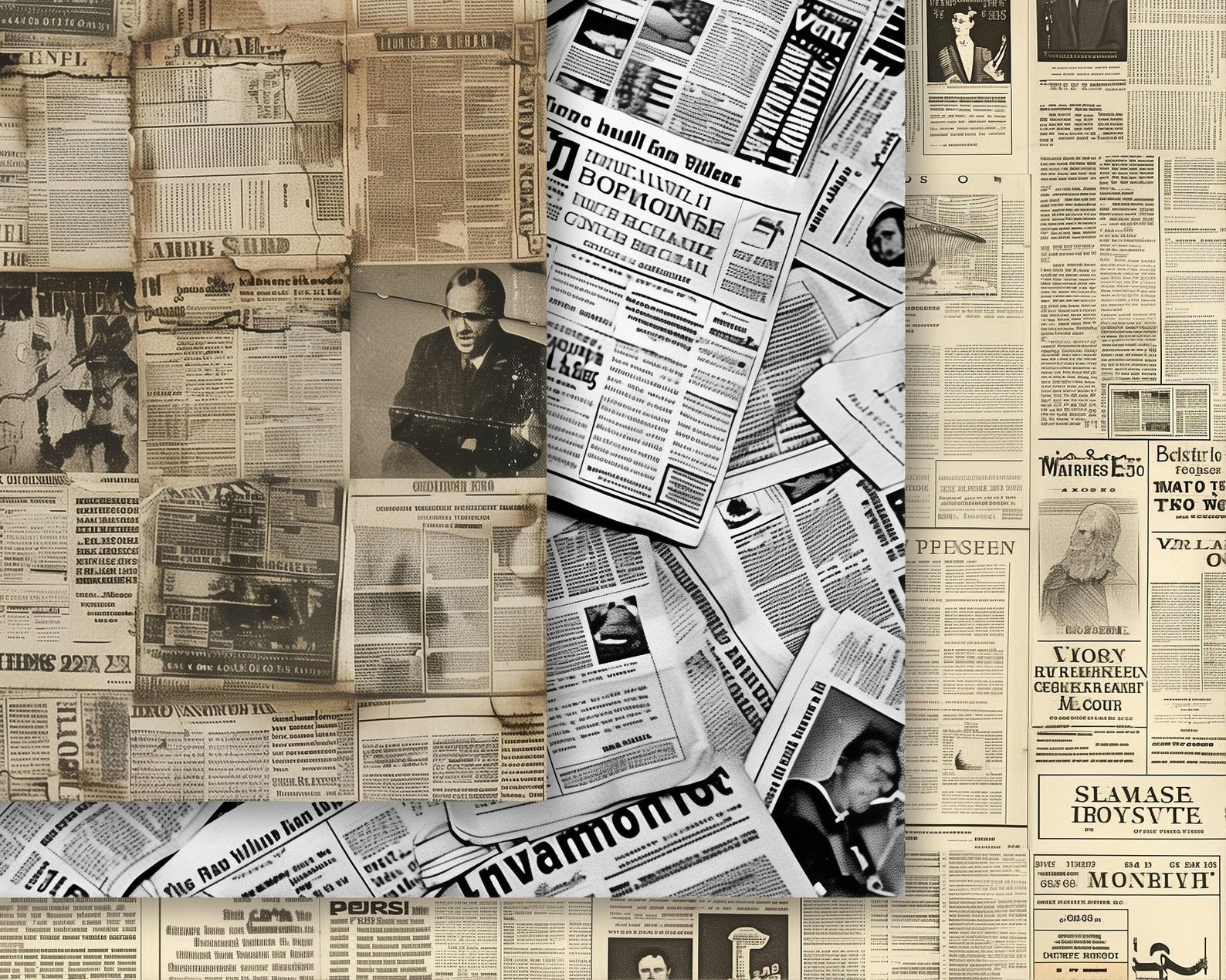 Newspaper Seamless Patterns, Printable Digital Paper, Commercial Use ...