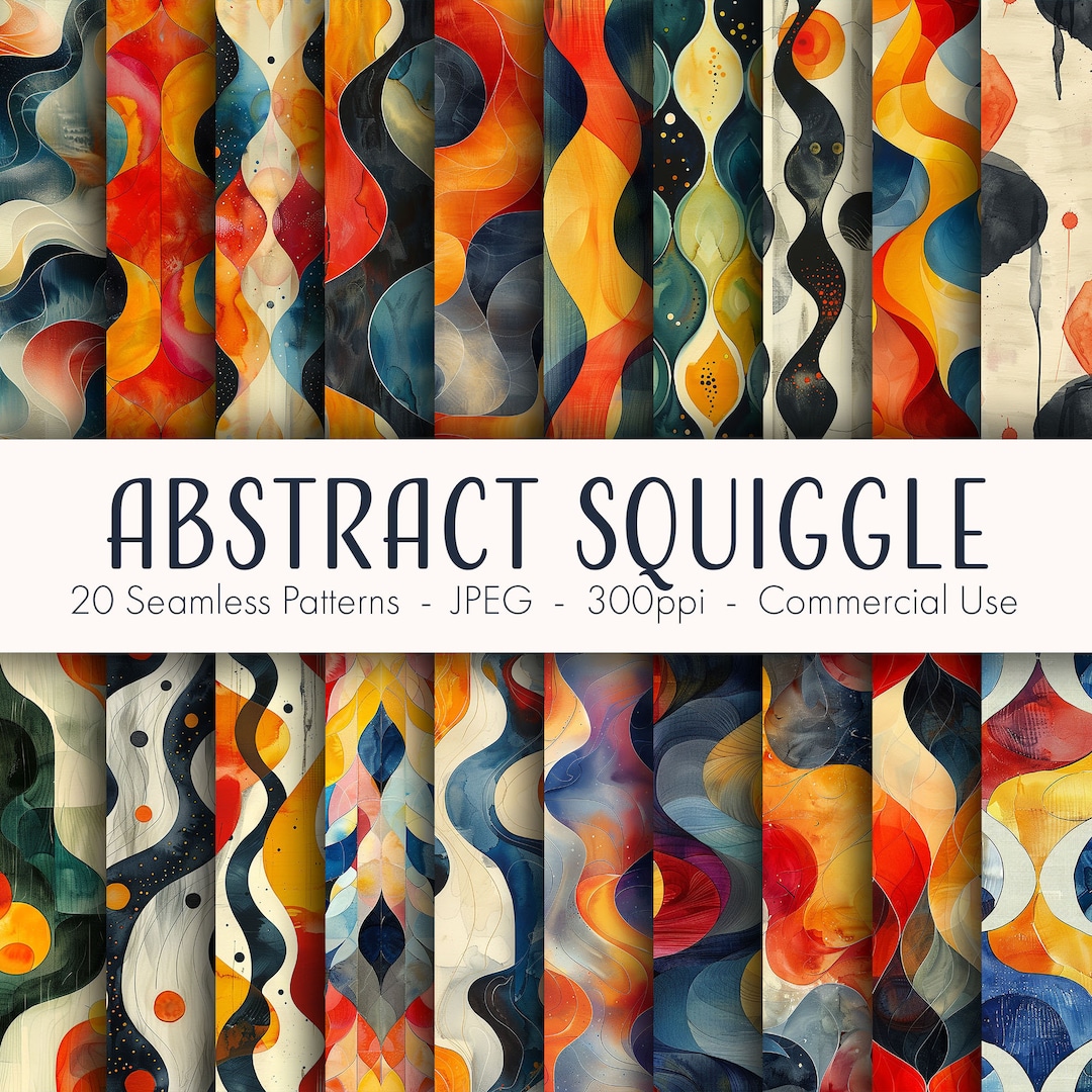 Abstract Squiggle Seamless Patterns, Printable Digital Paper ...