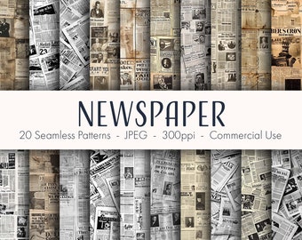 Naadloze krantenpatronen, afdrukbaar digitaal papier, commercieel gebruik, jpeg-indeling, instant download