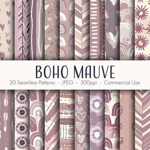 Padrões Boho Mauve sem emendas, papel digital para impressão, uso comercial, formato JPEG, download instantâneo