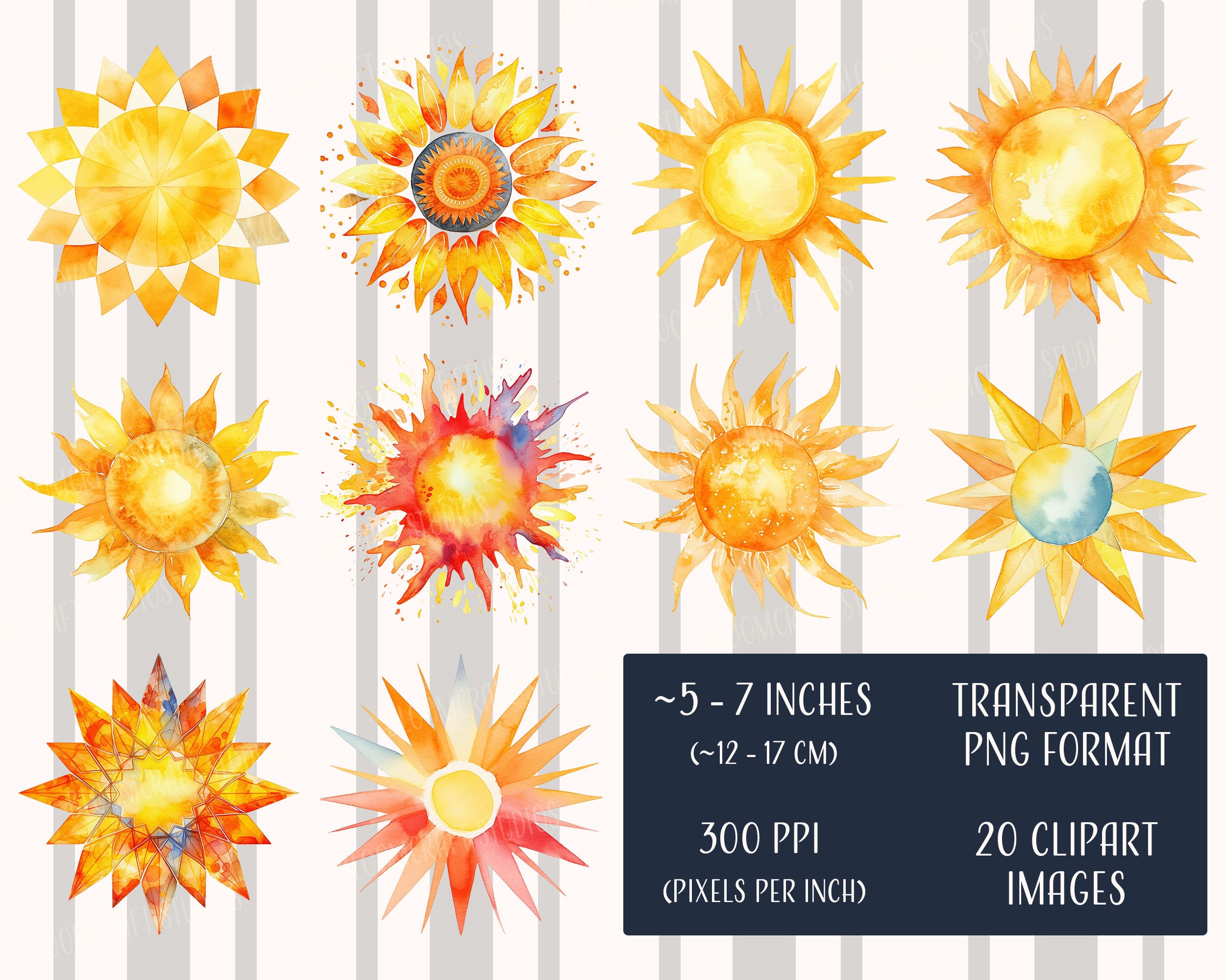 Sun Clipart - Printable Images, Transparent Background, Instant ...