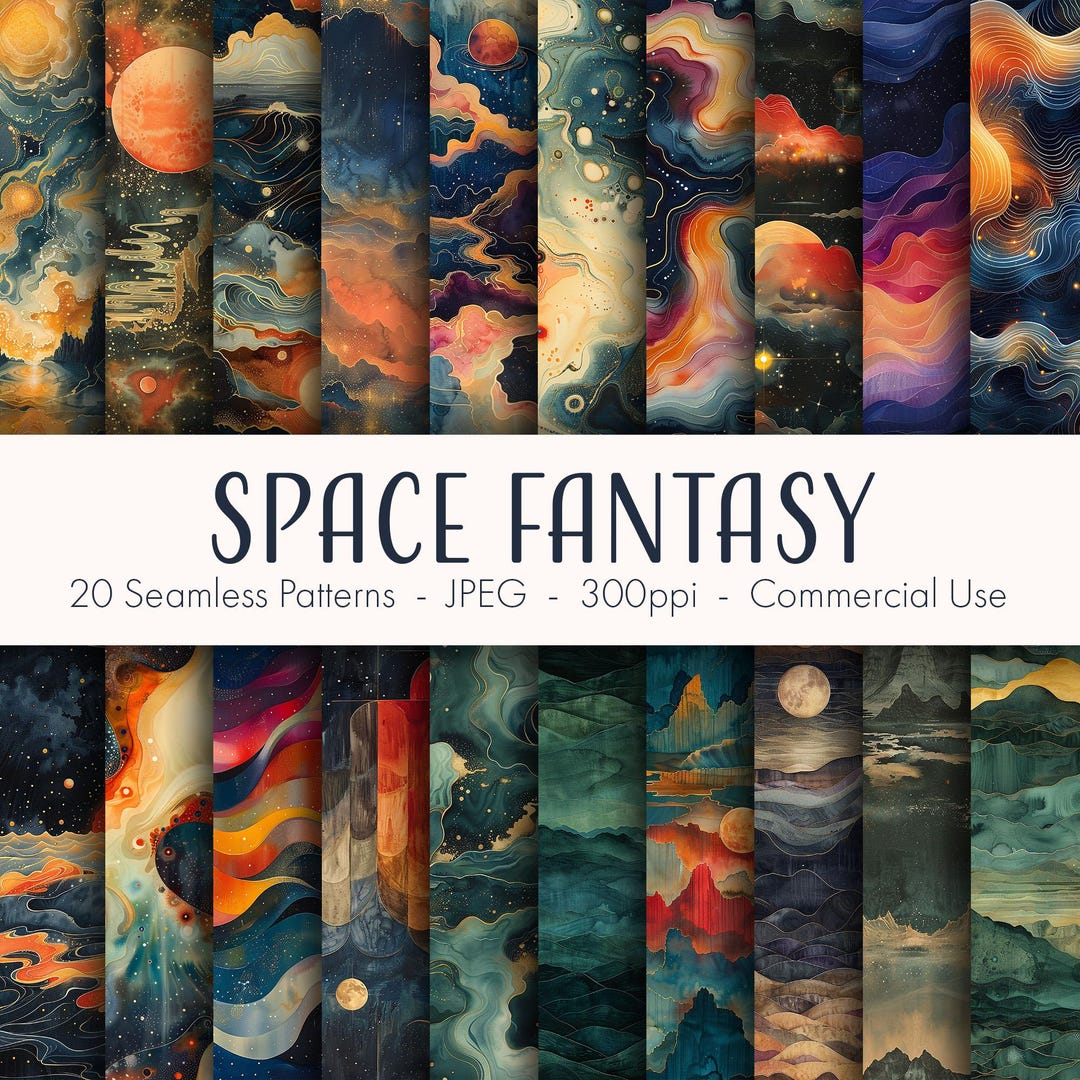Fantasy Tileable Pattern Space Fantasy Seamless Patterns, Printable Digital Paper, Commercial ...