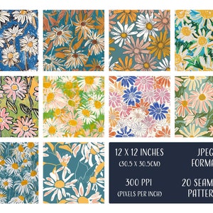 Vintage Daisy Seamless Patterns, Printable Digital Paper, Commercial ...