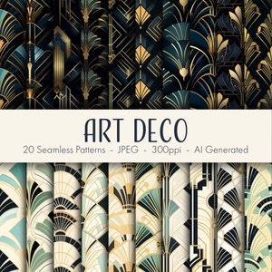 Patrones Art Deco sin costuras, papel digital imprimible, descarga instantánea, uso comercial, álbum de recortes