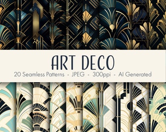 Naadloze art-decopatronen, afdrukbaar digitaal papier, instant download, commercieel gebruik, plakboek